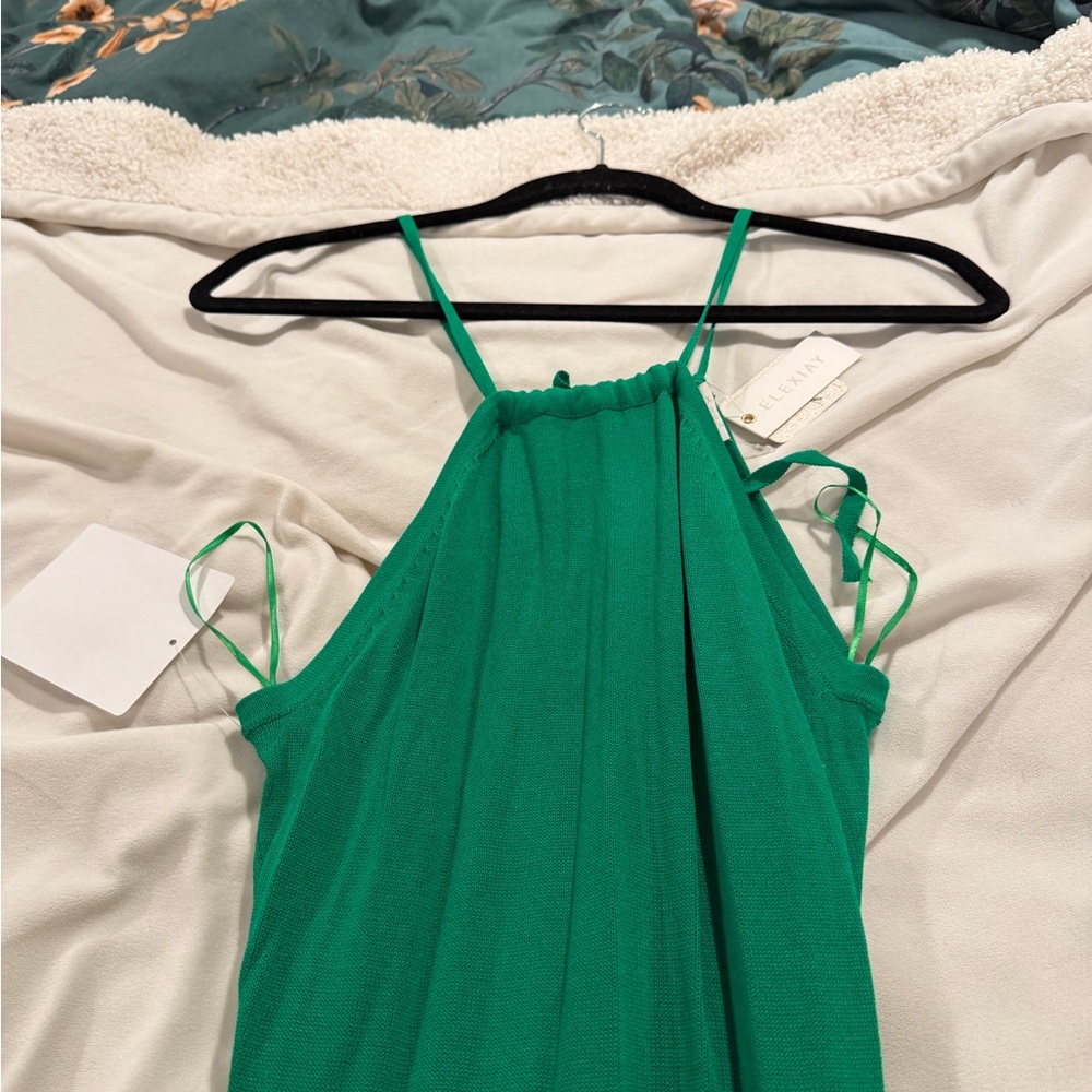 NWT Free People Elexiay Lokoja Green Fringe Halter Maxi Dress Small - Picture 9 of 13